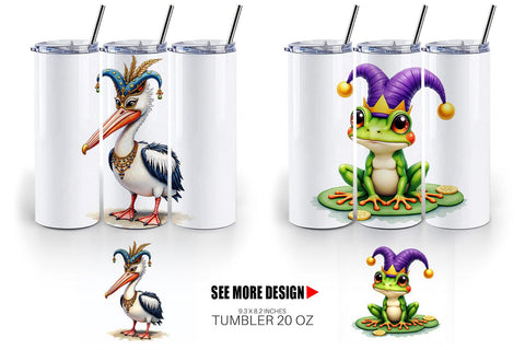 Tumbler Bayou Jazz Mardi Gras Animals Watercolor Sublimation artnoy 