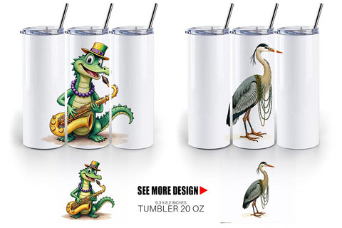 Tumbler Bayou Jazz Mardi Gras Animals Watercolor Sublimation artnoy 