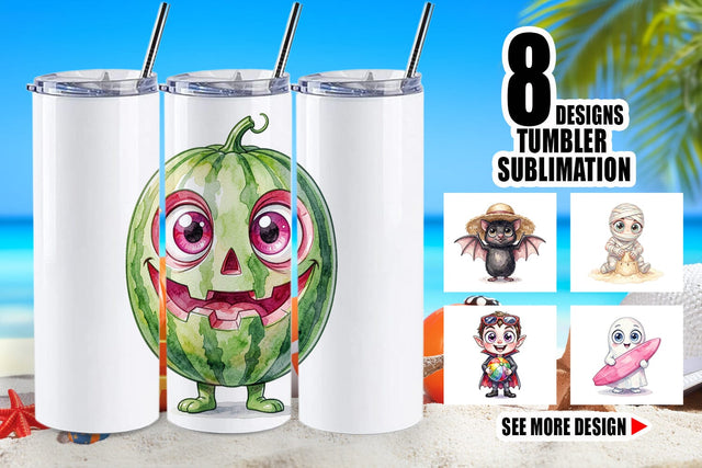 Tumbler Beach Boo Bash Summerween Watercolor Sublimation artnoy 