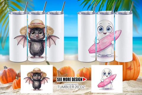 Tumbler Beach Boo Bash Summerween Watercolor Sublimation artnoy 