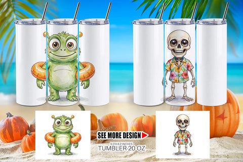 Tumbler Beach Boo Bash Summerween Watercolor Sublimation artnoy 