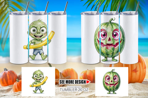 Tumbler Beach Boo Bash Summerween Watercolor Sublimation artnoy 