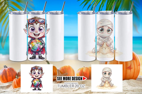 Tumbler Beach Boo Bash Summerween Watercolor Sublimation artnoy 