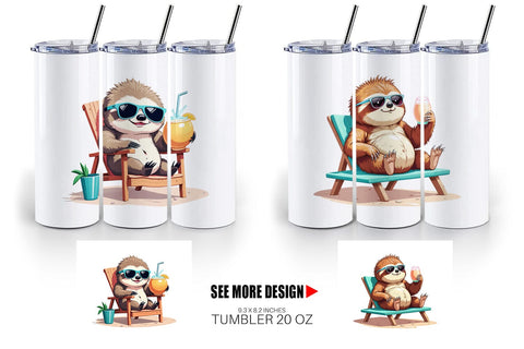 Tumbler Beach Bum Sloth Sublimation artnoy 