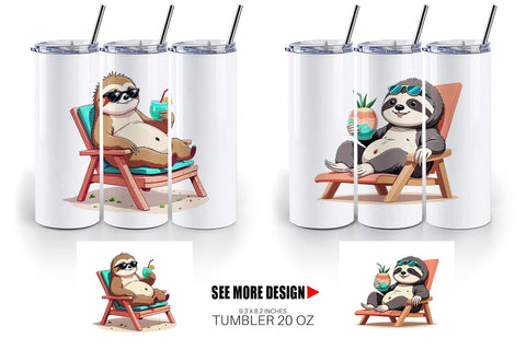 Tumbler Beach Bum Sloth Sublimation artnoy 