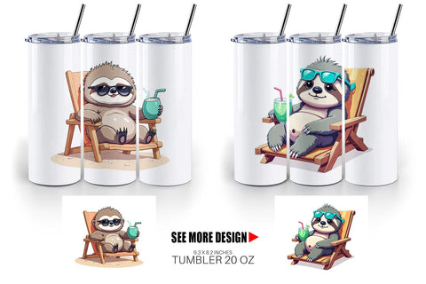 Tumbler Beach Bum Sloth Sublimation artnoy 