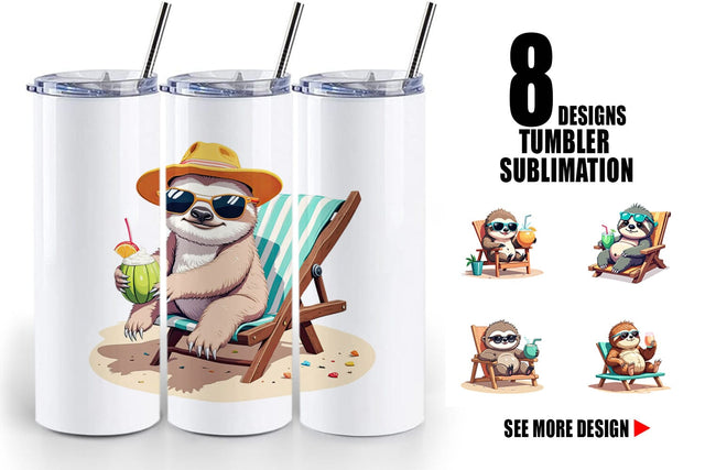 Tumbler Beach Bum Sloth Sublimation artnoy 