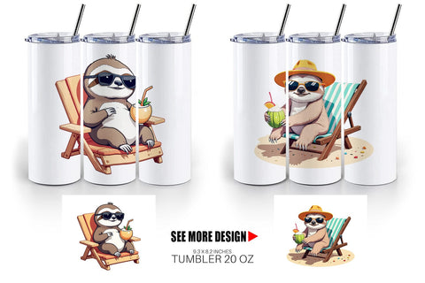 Tumbler Beach Bum Sloth Sublimation artnoy 