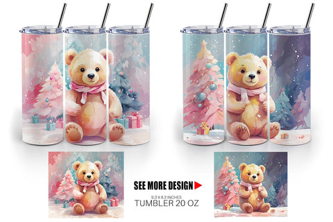 Tumbler Bear Christmas Painting Sublimation artnoy 