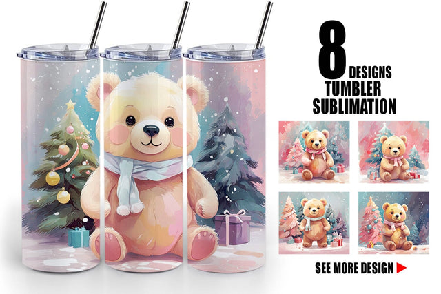 Tumbler Bear Christmas Painting Sublimation artnoy 