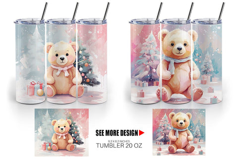 Tumbler Bear Christmas Painting Sublimation artnoy 