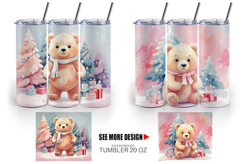 Tumbler Bear Christmas Painting Sublimation artnoy 