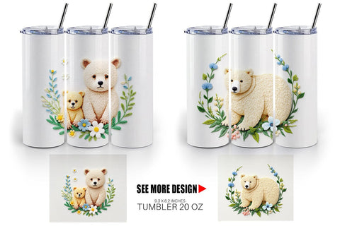 Tumbler Bear Embroidery Sublimation artnoy 