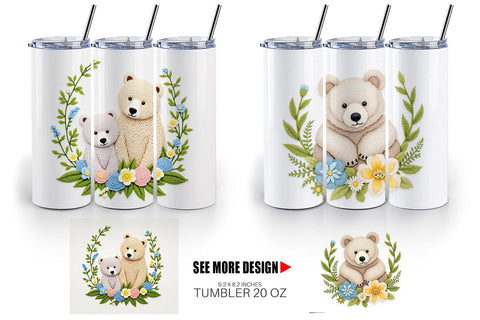Tumbler Bear Embroidery Sublimation artnoy 