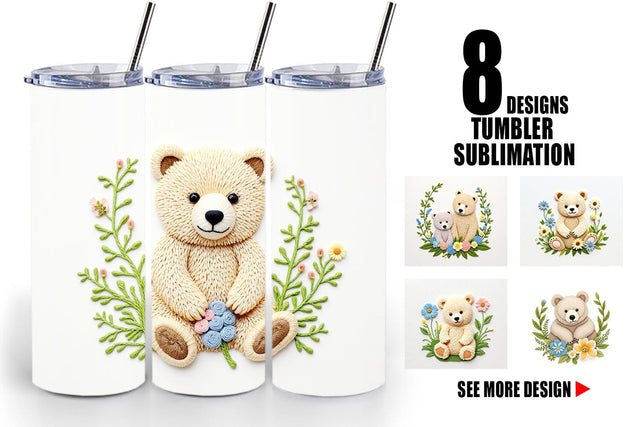 Tumbler Bear Embroidery Sublimation artnoy 