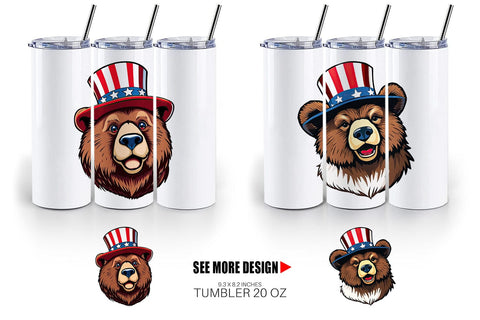 Tumbler Bear Patriotic Sublimation artnoy 