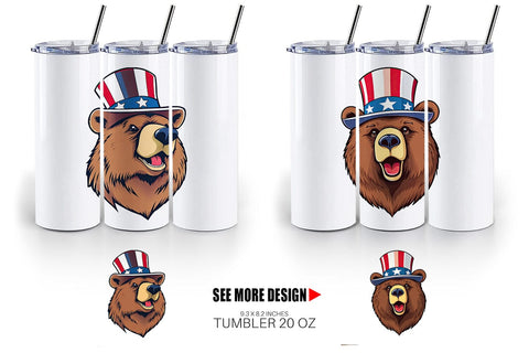 Tumbler Bear Patriotic Sublimation artnoy 