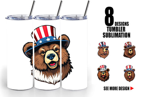 Tumbler Bear Patriotic Sublimation artnoy 