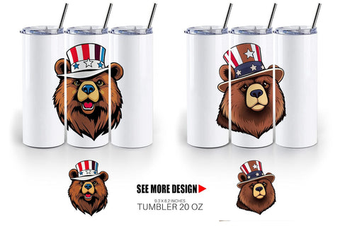 Tumbler Bear Patriotic Sublimation artnoy 