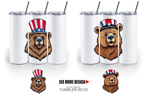 Tumbler Bear Patriotic Sublimation artnoy 