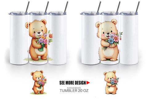 Tumbler Bear Spring Bouquet Sublimation artnoy 