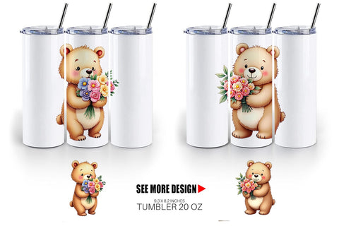 Tumbler Bear Spring Bouquet Sublimation artnoy 