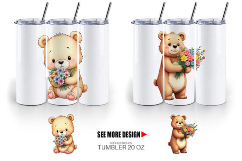 Tumbler Bear Spring Bouquet Sublimation artnoy 