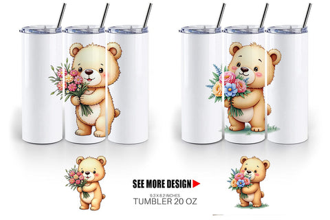 Tumbler Bear Spring Bouquet Sublimation artnoy 