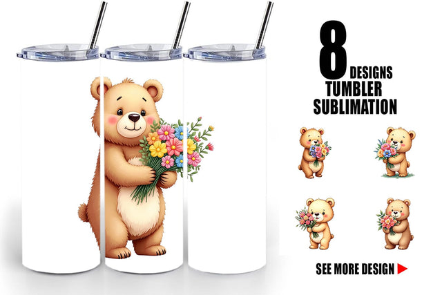 Tumbler Bear Spring Bouquet Sublimation artnoy 