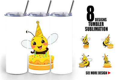 Tumbler Bee with Birthday Cake Sublimation artnoy 