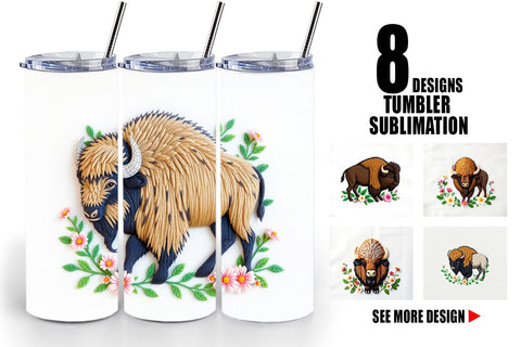 Tumbler Bison Embroidery Sublimation artnoy 