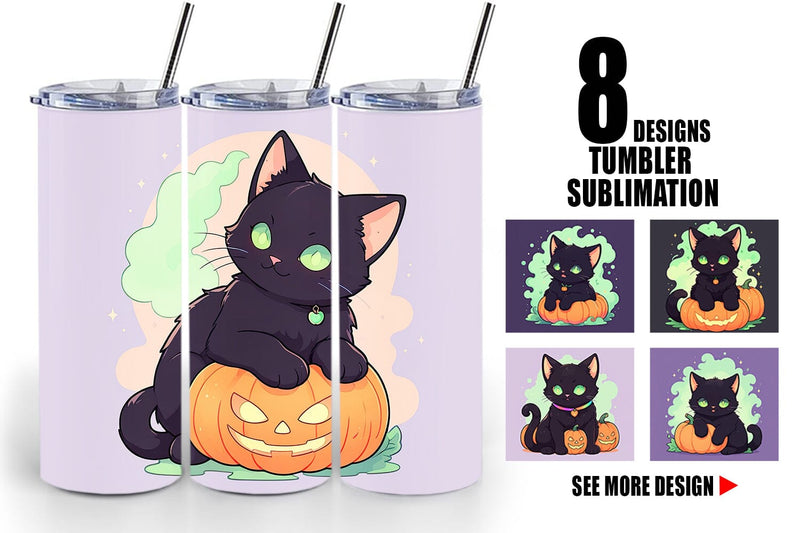 Tumbler Black Cat and Pumpkin Sublimation artnoy 