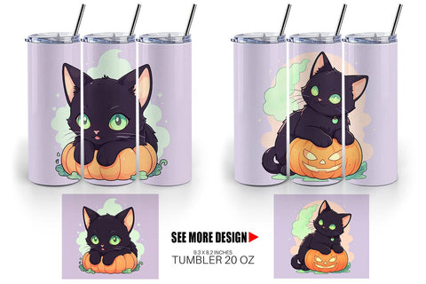 Tumbler Black Cat and Pumpkin Sublimation artnoy 