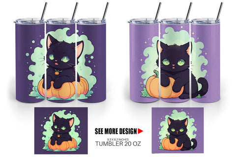 Tumbler Black Cat and Pumpkin Sublimation artnoy 