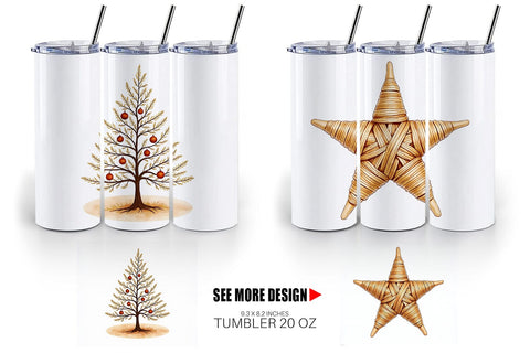 Tumbler Boho Chic Watercolor Christmas & Ornaments Sublimation artnoy 