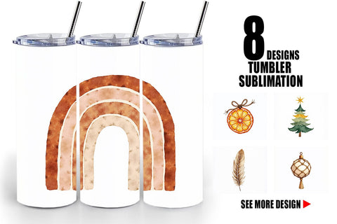 Tumbler Boho Chic Watercolor Christmas & Ornaments Sublimation artnoy 