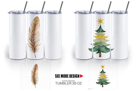 Tumbler Boho Chic Watercolor Christmas & Ornaments Sublimation artnoy 