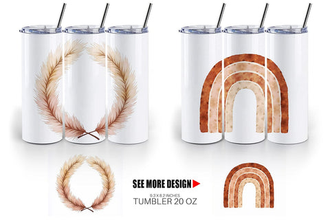 Tumbler Boho Chic Watercolor Christmas & Ornaments Sublimation artnoy 