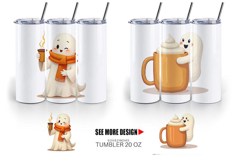 Tumbler Boho Pumpkin Ghosts Sublimation artnoy 