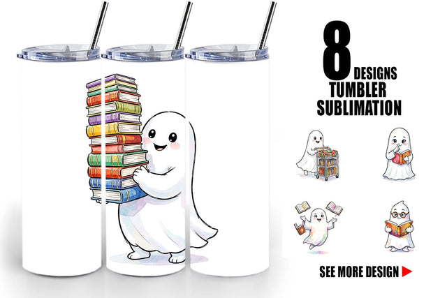 Tumbler Bookish Librarian Ghost Art Sublimation artnoy 