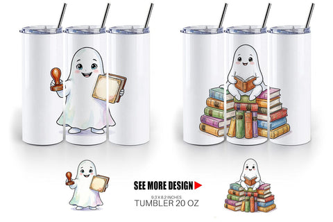 Tumbler Bookish Librarian Ghost Art Sublimation artnoy 