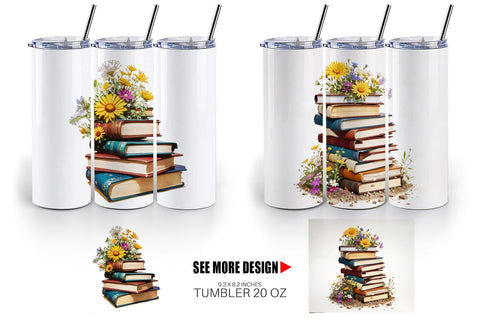 Tumbler Books and Flowers Sublimation artnoy 