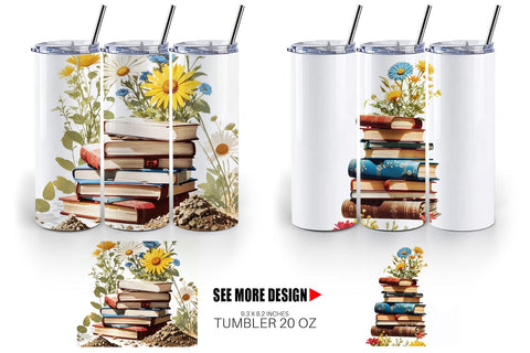 Tumbler Books and Flowers Sublimation artnoy 