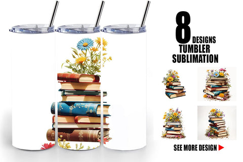 Tumbler Books and Flowers Sublimation artnoy 
