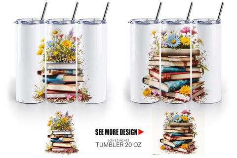 Tumbler Books and Flowers Sublimation artnoy 