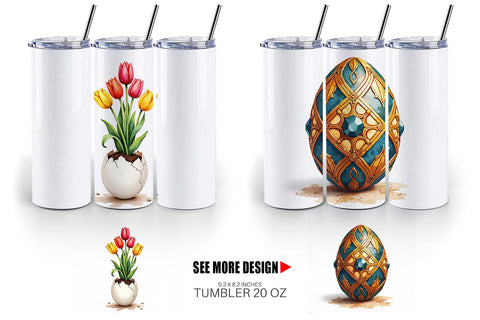 Tumbler Botanical Floral Easter Eggs Watercolor Sublimation artnoy 