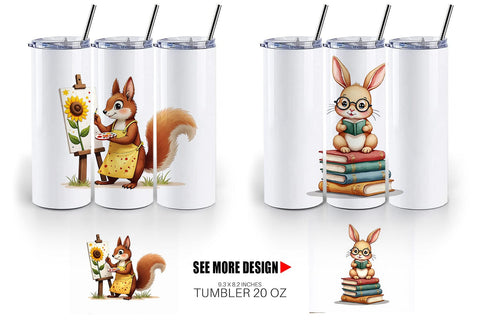 Tumbler Brainy Buddies Scholarly Animals Watercolor Sublimation artnoy 