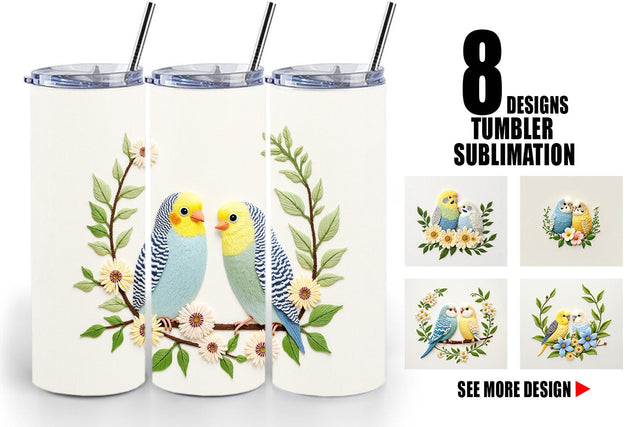 Tumbler Budgerigar Embroidery Sublimation artnoy 