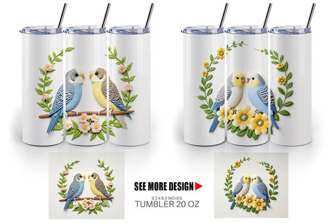 Tumbler Budgerigar Embroidery Sublimation artnoy 