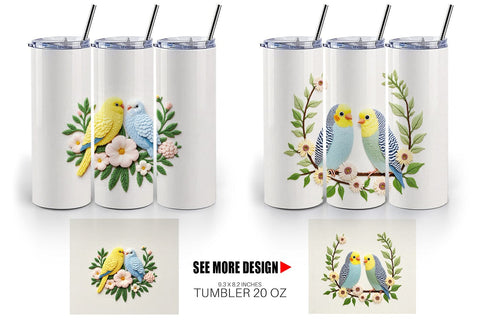 Tumbler Budgerigar Embroidery Sublimation artnoy 